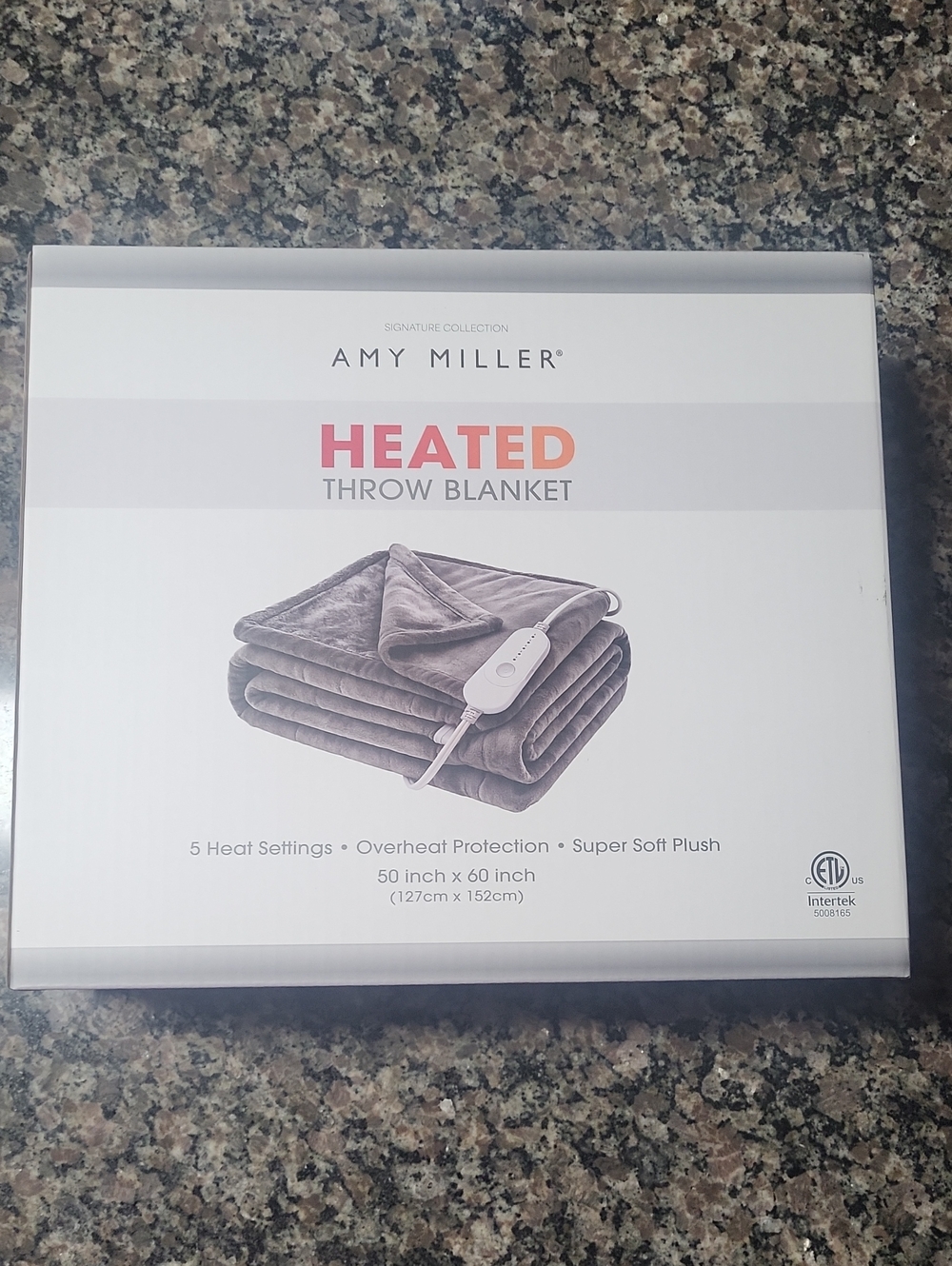 Amy Mille gray sealed Heated Throw Blanket 50 x 60" 5 heat setting super soft